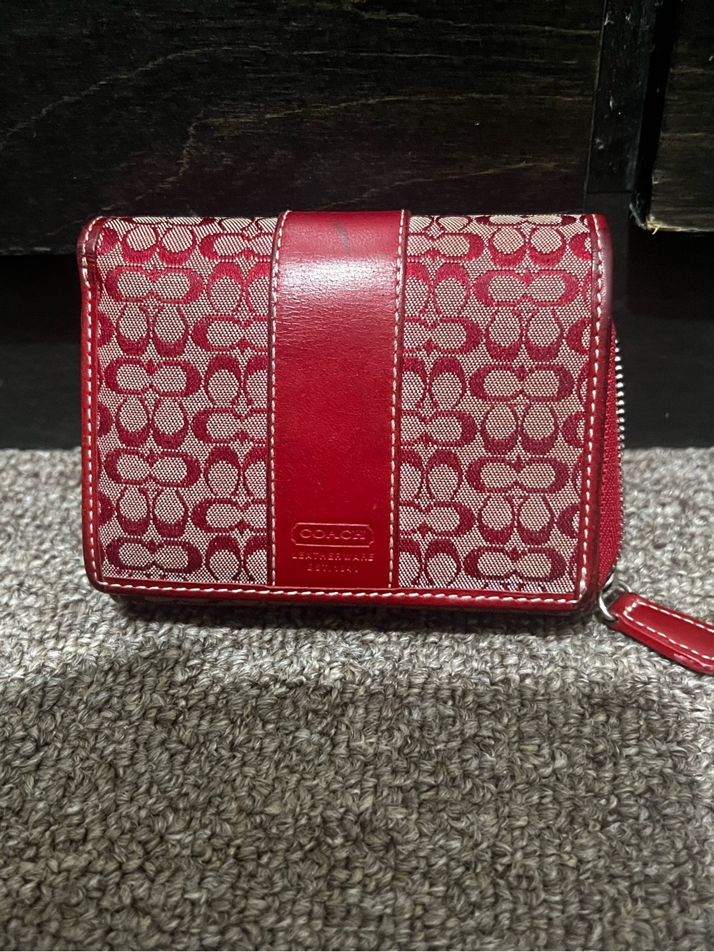 Vintage Coach Red Mini Signature Jacquard Compact Zip Wallet Y2K